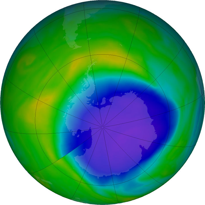 Antarctic ozone map for 09 November 2020